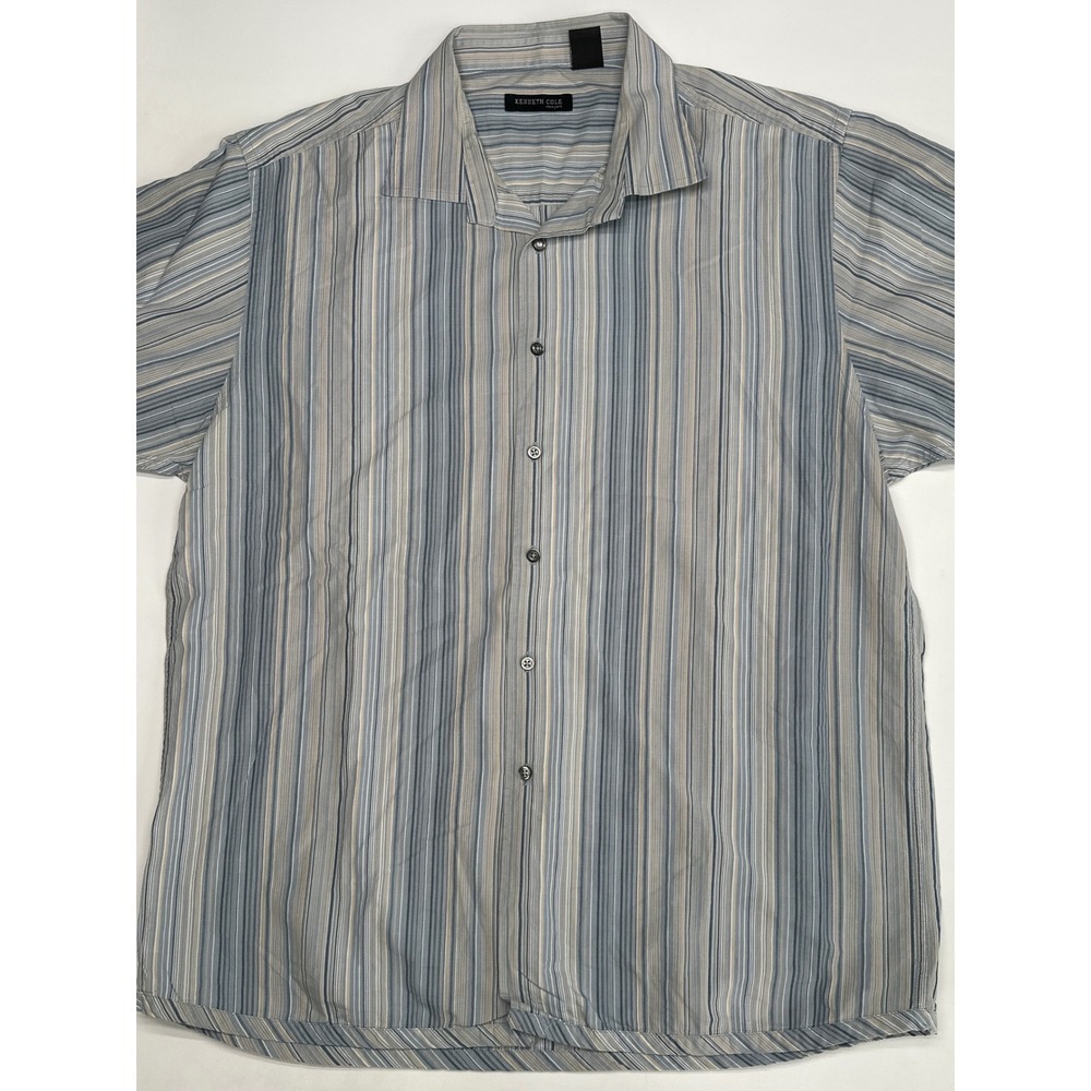 Kenneth Cole Reaction XXL Striped Short Sleeve‎ Button Up Shirt Menswear Cotton